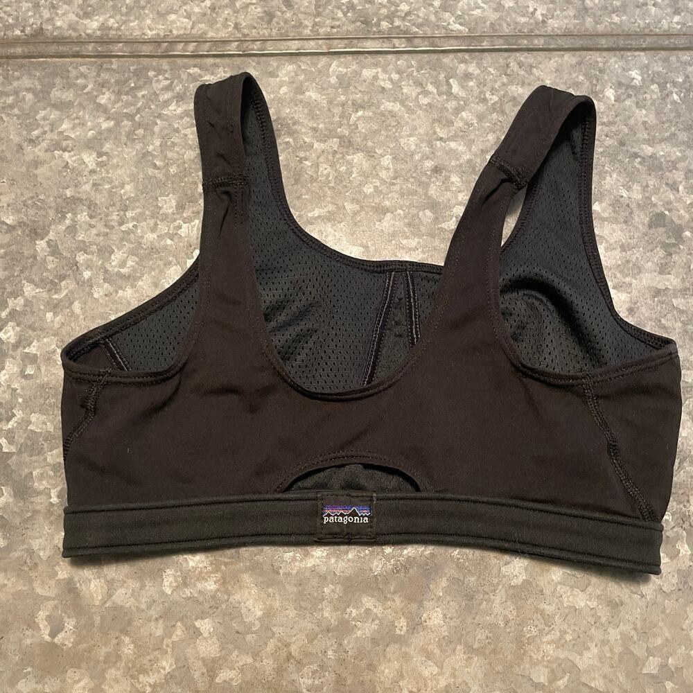 Vintage 90s Patagonia Sports Bra Black 34/36 BC USA Logo Yoga Gym Unpadded Lined